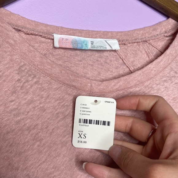 *SOLD* Free People FP Beach NWT Size XS Pink Rose Linen Ruched Top - Picture 3 of 3